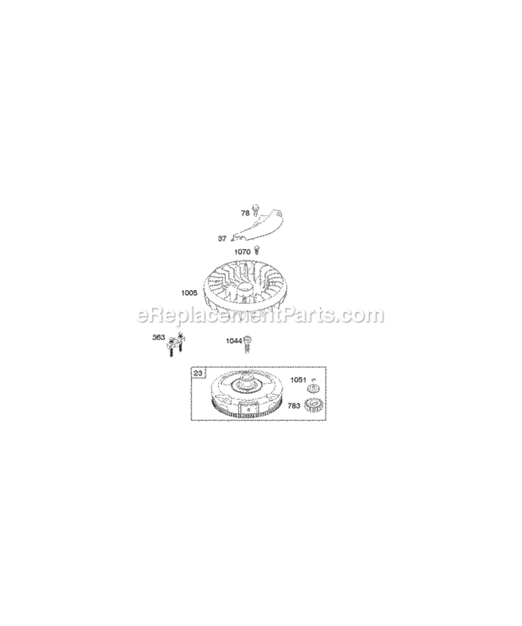 Flywheel Diagram and Parts List for 283H07-0105-E1  Briggs and Stratton Engine